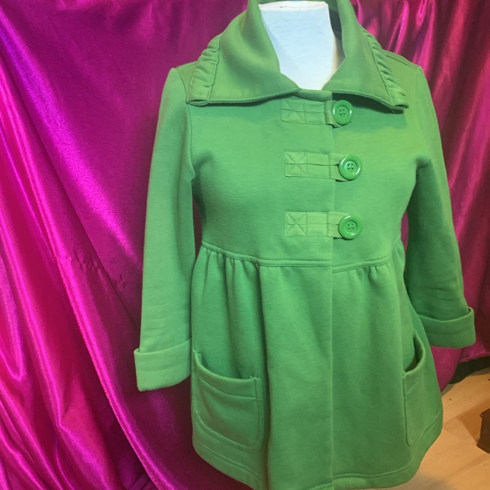 21 jacket deep, forest, green size medium like new three button up cotton
